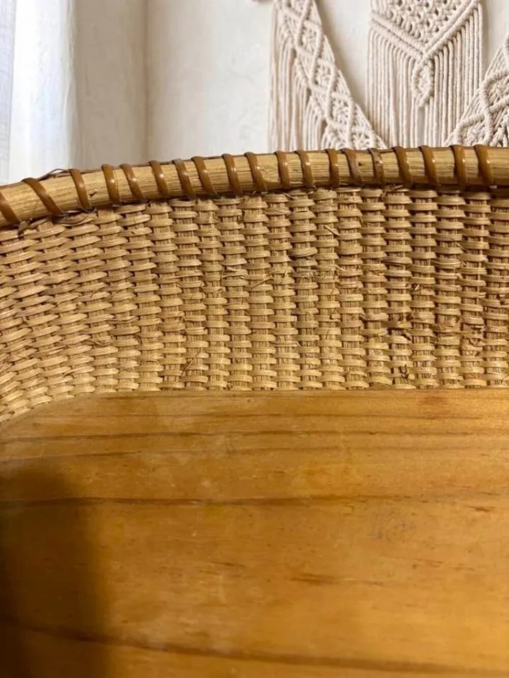 Vintage Handwoven Nantucket Style Oval Bread Basket | Solid Hardwood Base | Coas
